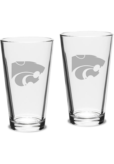 White K-State Wildcats Hand Etched Crystal Set of 2 16oz Pub Pint Glass