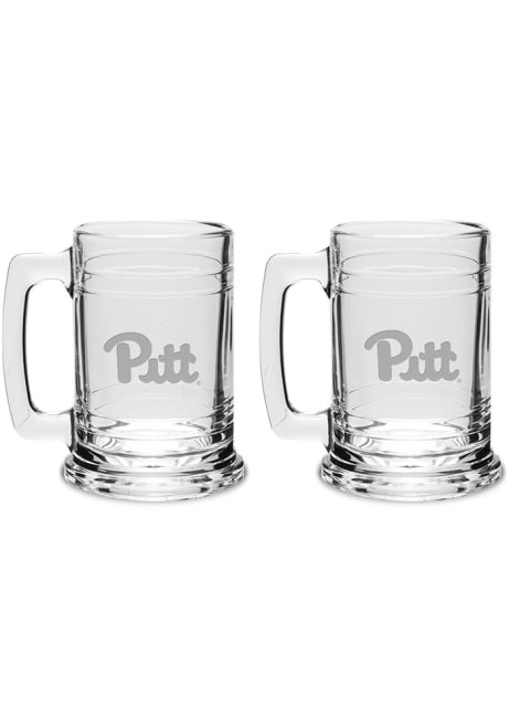 White Pitt Panthers Hand Etched Crystal Set of 2 15oz Colonial Tankard Stein