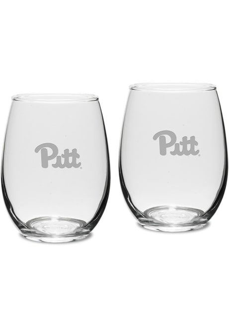 White Pitt Panthers Hand Etched Crystal Set of 2 15oz Stemless Wine Glass