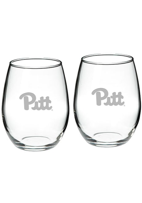 White Pitt Panthers Hand Etched Crystal Set of 2 22oz Stemless Wine Glass