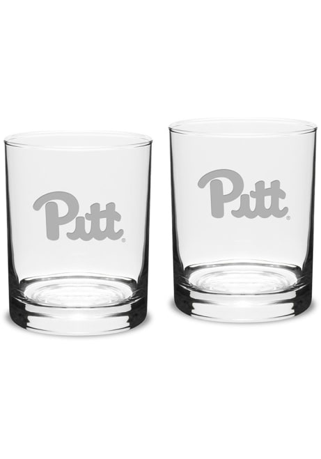 White Pitt Panthers Hand Etched Crystal Set of 2 14oz Double Old Fashioned Rock Glass