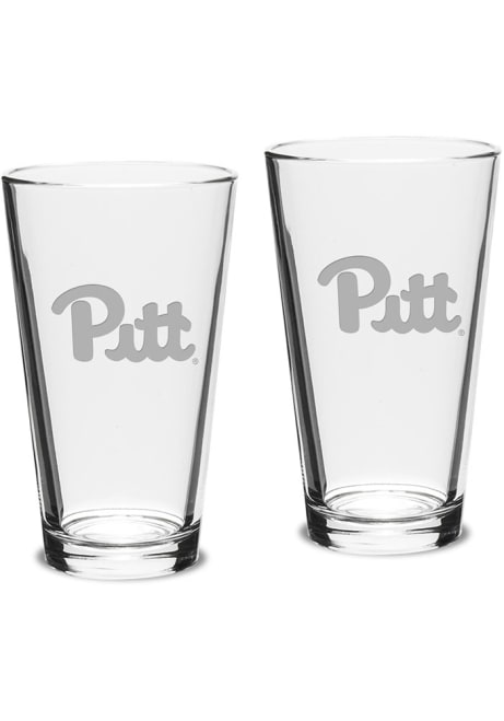 White Pitt Panthers Hand Etched Crystal Set of 2 16oz Pub Pint Glass