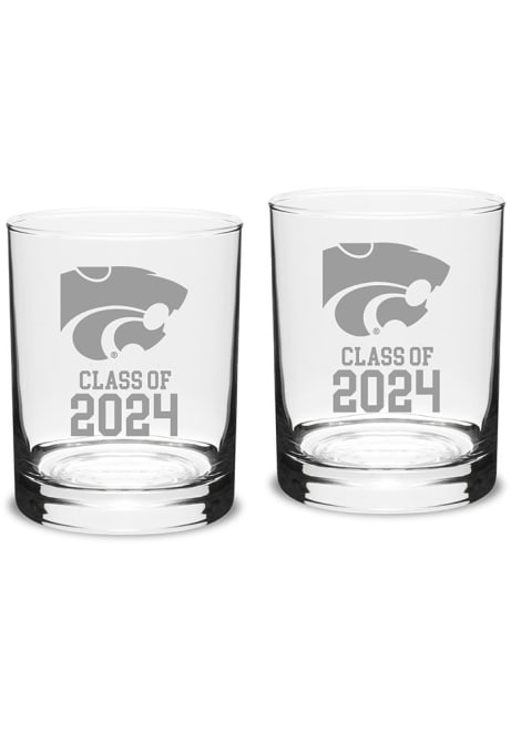 White K-State Wildcats Class of 2024 Hand Etched Crystal 2 Piece Rock Glass