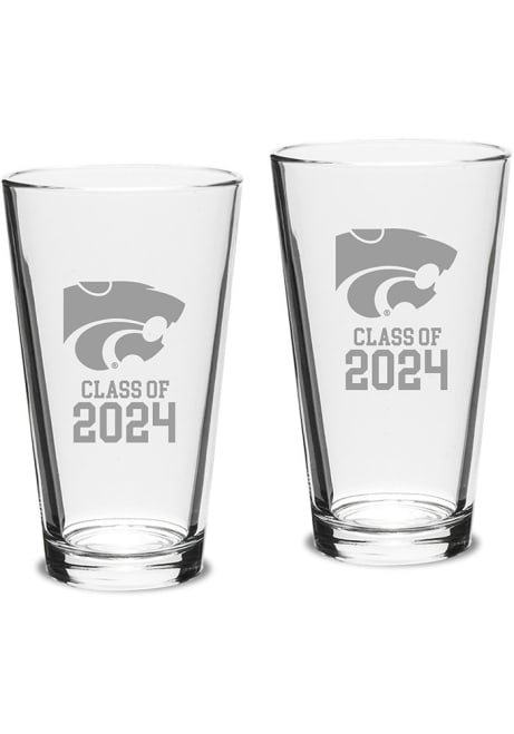 White K-State Wildcats Class of 2024 Hand Etched Crystal 2 Piece Pint Glass