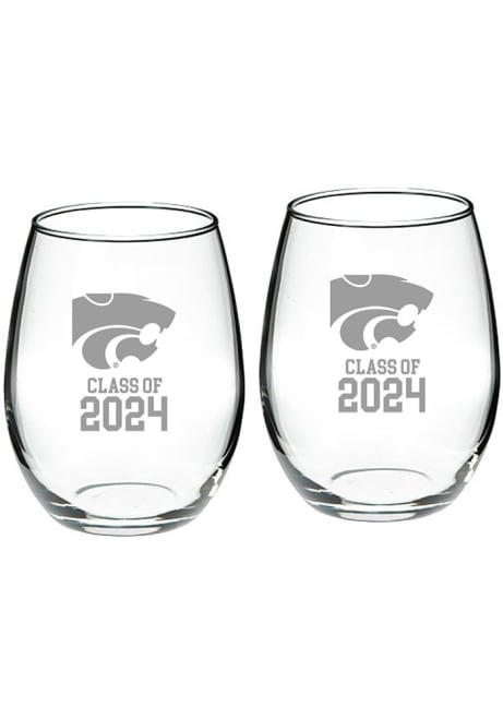 White K-State Wildcats Class of 2024 Hand Etched Crystal 2 Piece Stemless Wine Glass