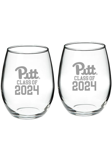 White Pitt Panthers Class of 2024 Hand Etched Crystal 2 Piece Stemless Wine Glass