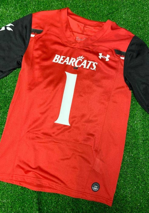 Men's Champion Red Cincinnati Bearcats Football Jersey Long Sleeve