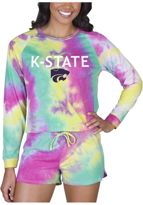 Womens K-State Wildcats Yellow Concepts Sport Tie Dye Long Sleeve PJ Set