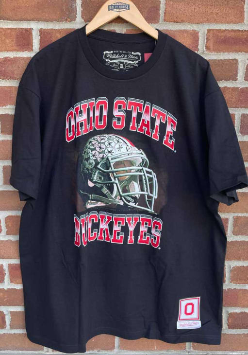Mitchell and Ness Ohio State Buckeyes Black Retro Football Short Sleeve Fashion T Shirt