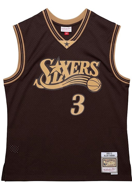 Allen Iverson Philadelphia 76ers Mitchell and Ness Lux Brown Swingman Jersey