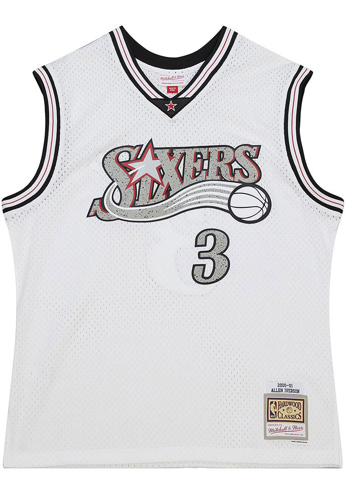 Allen Iverson Philadelphia 76ers Mitchell and Ness WHITE Cracked