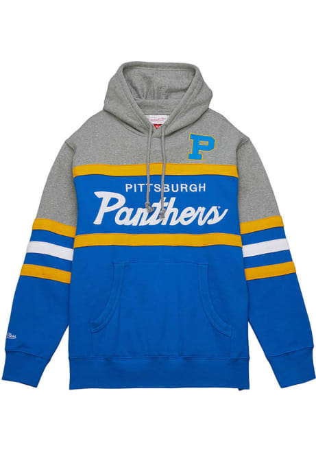 Mens Pitt Panthers Blue Mitchell and Ness Head Coach Long Sleeve Fashion Hood