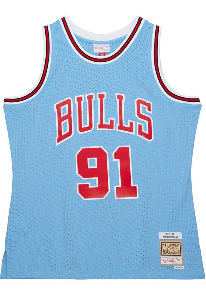 Dennis Rodman Chicago Bulls Mitchell and Ness Energy Swingman Jersey LIGHT BLUE