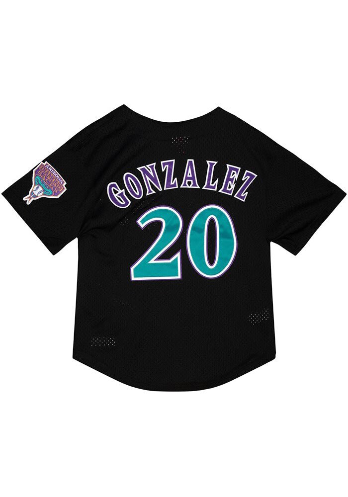 Luis Gonzalez Arizona Diamondbacks Mitchell and Ness Button Coop Cooperstown Jersey Black