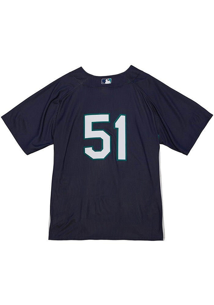 Seattle Mariners Ichiro Suzuki Mitchell and Ness Button Coop Cooperstown Jersey NAVY