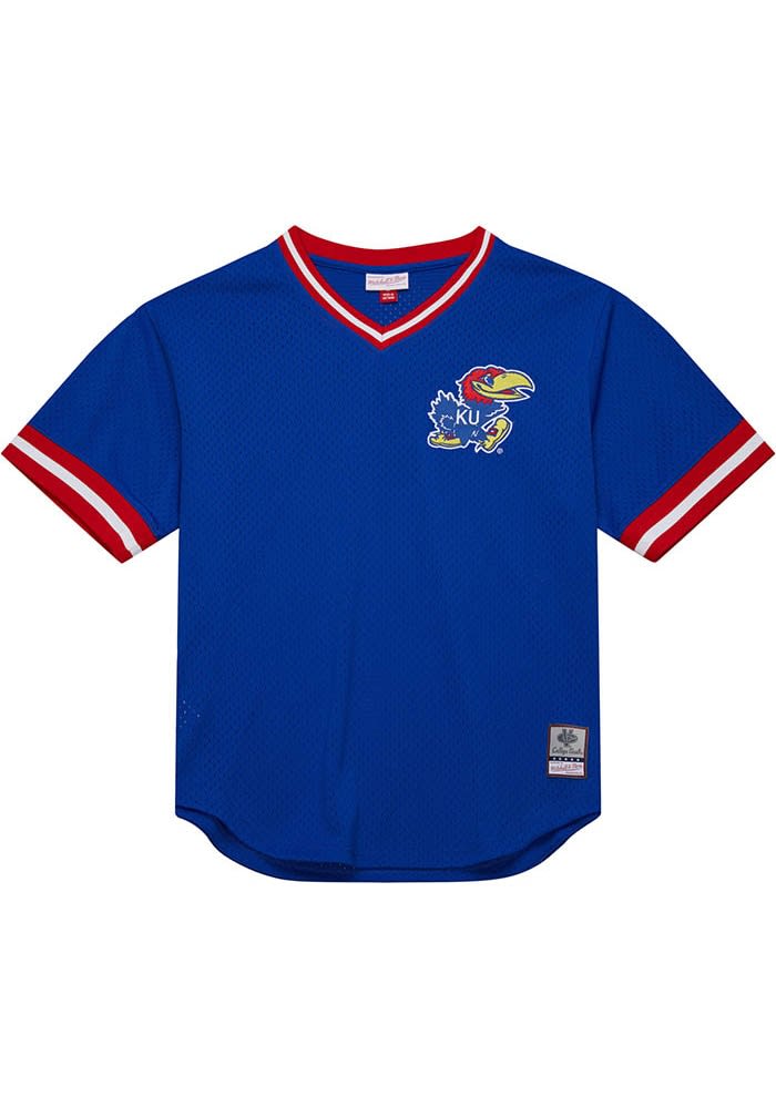 Mitchell and Ness Kansas Jayhawks Mens ROYAL V-Neck Vintage
