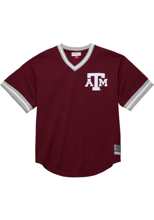 Mitchell and Ness Texas A&M Aggies Mens Maroon V-Neck Vintage Logo Baseball Jersey