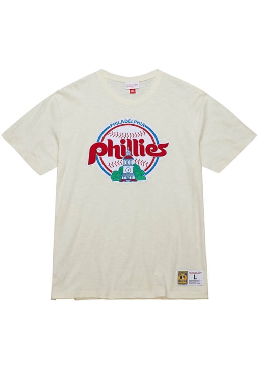Mitchell and Ness Philadelphia Phillies White Heritage Slub Vintage Logo Short Sleeve Fashion T Sh..