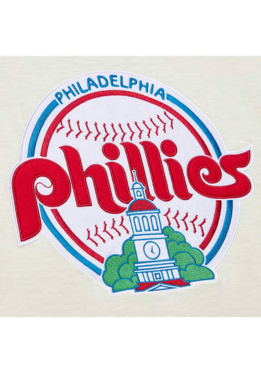 Mitchell and Ness Philadelphia Phillies White Heritage Slub Vintage Logo Short Sleeve Fashion T Sh..