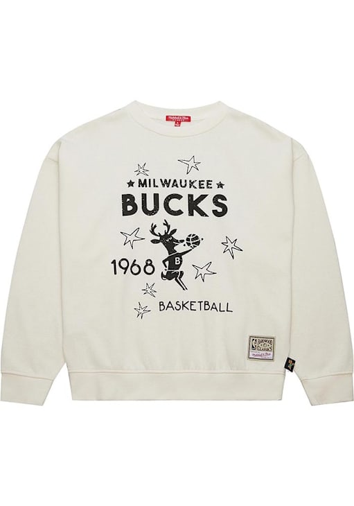Milwaukee Bucks Mitchell and Ness Crew Sweatshirt Womens CREAM