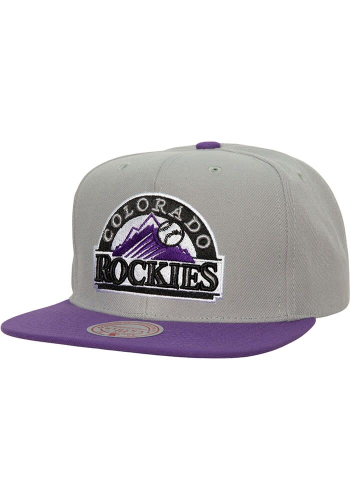 Colorado Rockies Mitchell and Ness GREY Away Coop Snapback Hat