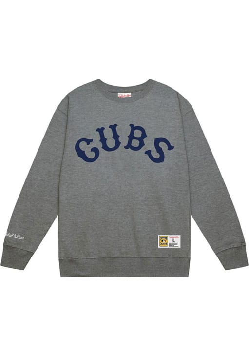 Mitchell and Ness Chicago Cubs Mens Grey 1914 Script Long Sleeve Crew Sweatshirt