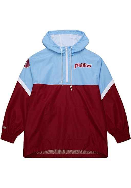 Mitchell and Ness Philadelphia Phillies Mens Light Blue Tie Breaker Pullover Jackets