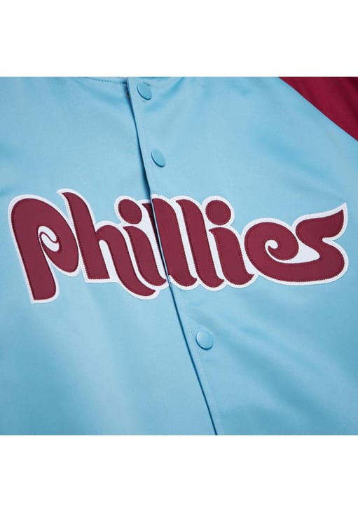 Mitchell and Ness Philadelphia Phillies Mens Light Blue Double Clutch Satin Light Weight Jacket