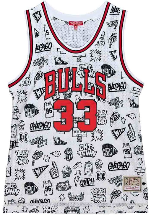 Scottie Pippen Chicago Bulls Mitchell and Ness WHITE 1997 Doodle