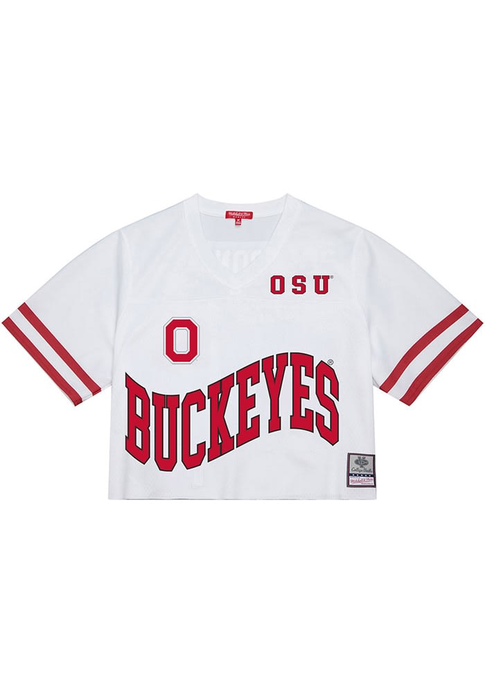 Mitchell and Ness Womens White Ohio State Buckeyes Cropped Jersey
