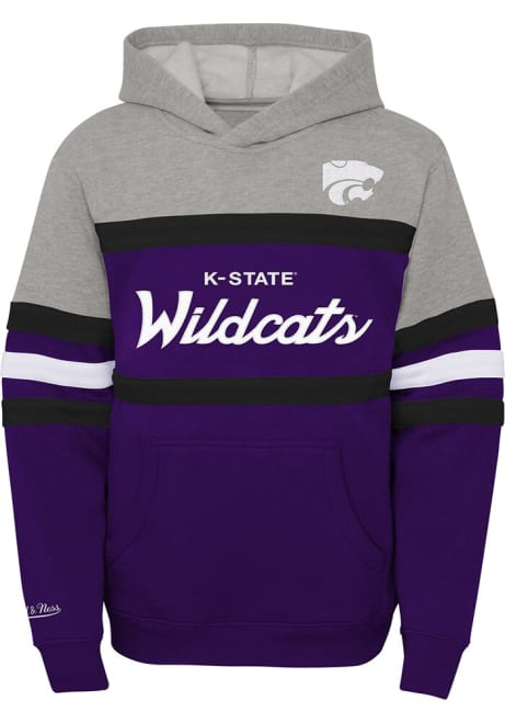 Youth K-State Wildcats Purple Mitchell and Ness Head Coach Long Sleeve Hooded Sweatshirt