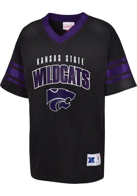 Youth K-State Wildcats Purple Mitchell and Ness Retro V-Neck Short Sleeve Fashion T-Shirt