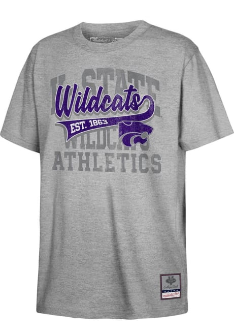 Youth K-State Wildcats Grey Mitchell and Ness Retro Sweeper Short Sleeve T-Shirt