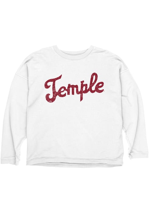 Temple Owls Womens White Vault Script Long Sleeve Crew Sweatshirt