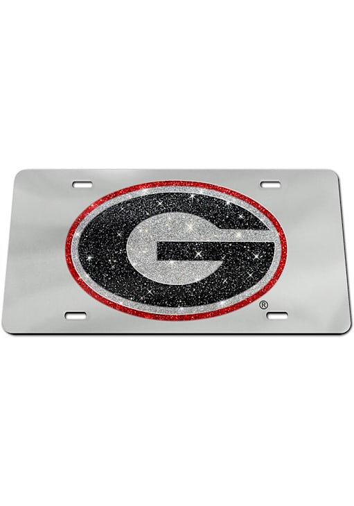 Rico Industries Georgia Bulldogs Glitter License Plate - 12"x6" Silver Laser-Cut Acrylic, Officially Licensed Fan Tag For Car Or Wall