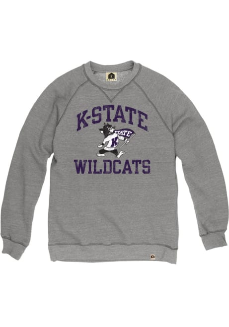 Mens K-State Wildcats Grey Rally Number One Distressed Triblend Fleece Fashion Sweatshirt