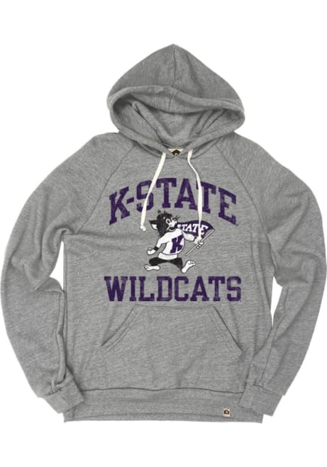 Mens K-State Wildcats Grey Rally Number One Distressed Triblend Fleece Long Sleeve Fashion Hood