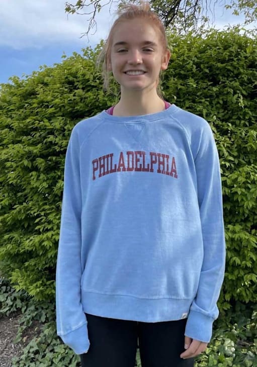 Philadelphia Womens Light Blue Arch Wordmark Crew Sweatshirt