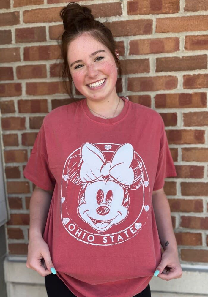 ♡minnie♡ Red Ohio State Buckeyes Sketch Minnie Short Sleeve T-Shirt