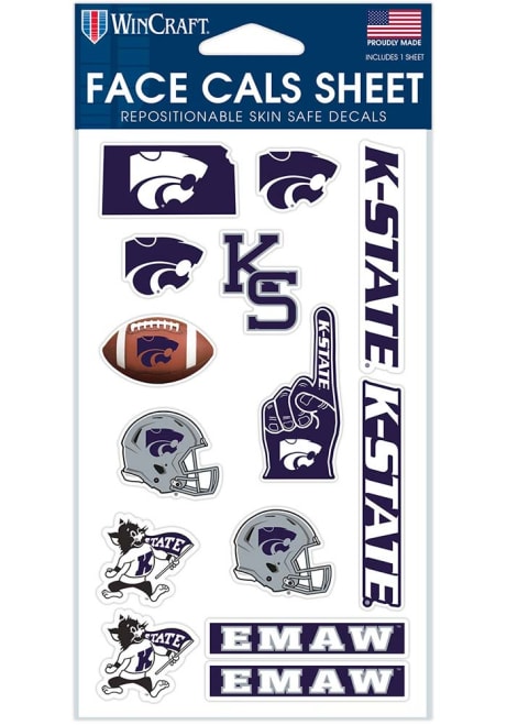 Purple K-State Wildcats 6 Pack Face-Cals Tattoo