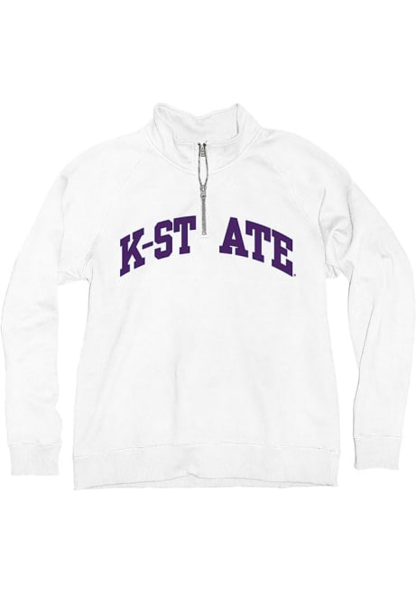 Womens White K-State Wildcats Sanded Fleece Qtr Zip