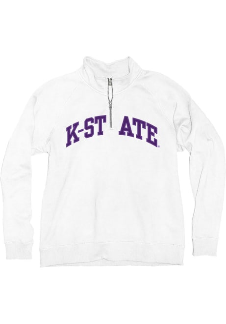 Womens White K-State Wildcats Sanded Fleece Design Qtr Zip