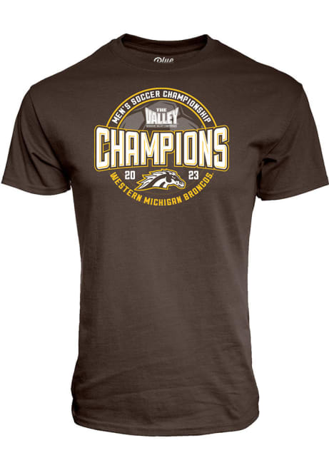 Western Michigan Broncos MVC 2023 Mens Soccer Tournament Champions Short Sleeve T Shirt - Brown