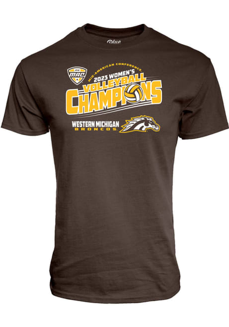 Western Michigan Broncos MAC 2023 Womens Volleyball Tournament Champions Short Sleeve T Shirt - Brown