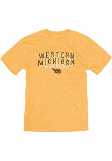 Gold Western Michigan Broncos Hollow Ground Short Sleeve Fashion T Shirt