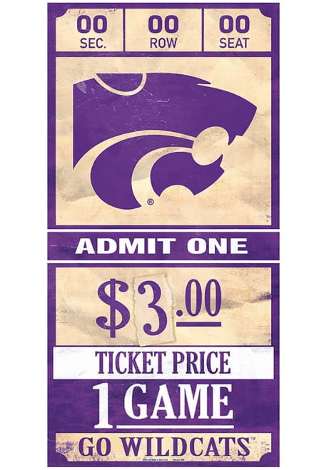 Purple K-State Wildcats 6x12 Ticket Wood Sign