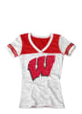 Wisconsin Badgers Juniors White Burnout V-Neck