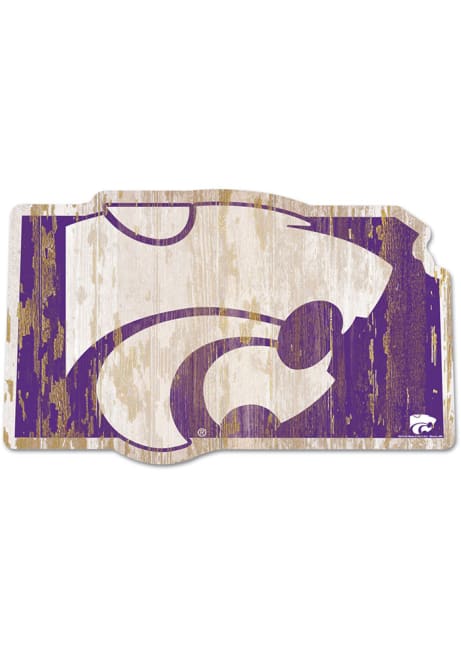 Purple K-State Wildcats State Shape Wood Sign