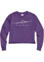 Manhattan Women's Purple Script Wordmark Cropped Long Sleeve T Shirt