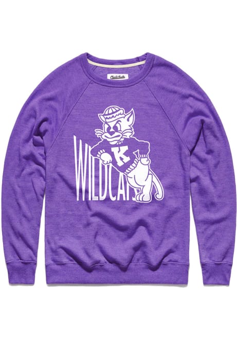 Mens K-State Wildcats Purple Charlie Hustle Leaning Cat Fashion Sweatshirt